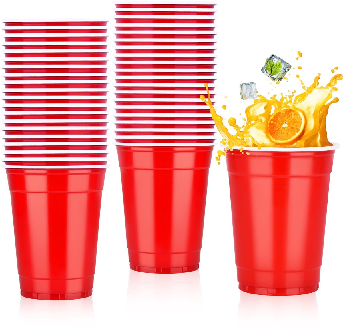 Plastic Bekers Wegwerp - Pakket Van 50 Rode Plastic Bekers - Herbruikbaar - Duurzaam, Vaatwasmachinebestendig - 350 Ml - (12 Oz) Voor Feestjes - Kamperen - Verjaardagen - Bruiloften