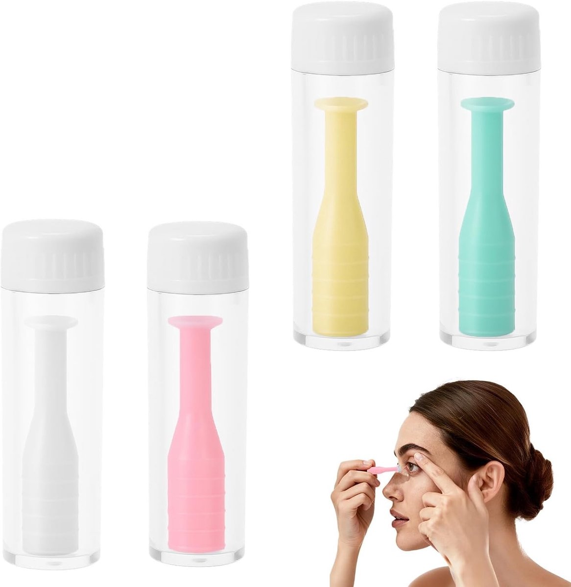 Set van 4 contactlenzenverwijderaars met pincet en inzethulp, inclusief opslag voor lenzen en houder, perfect voor dagelijks gebruik