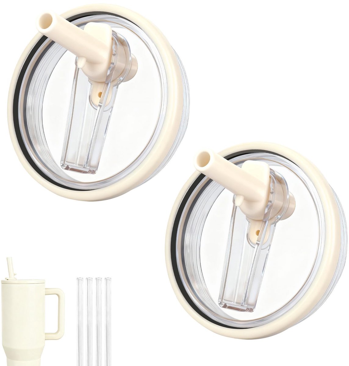 Set van 2 vervangende deksels met 4 rietjes voor 32 oz reisbeker