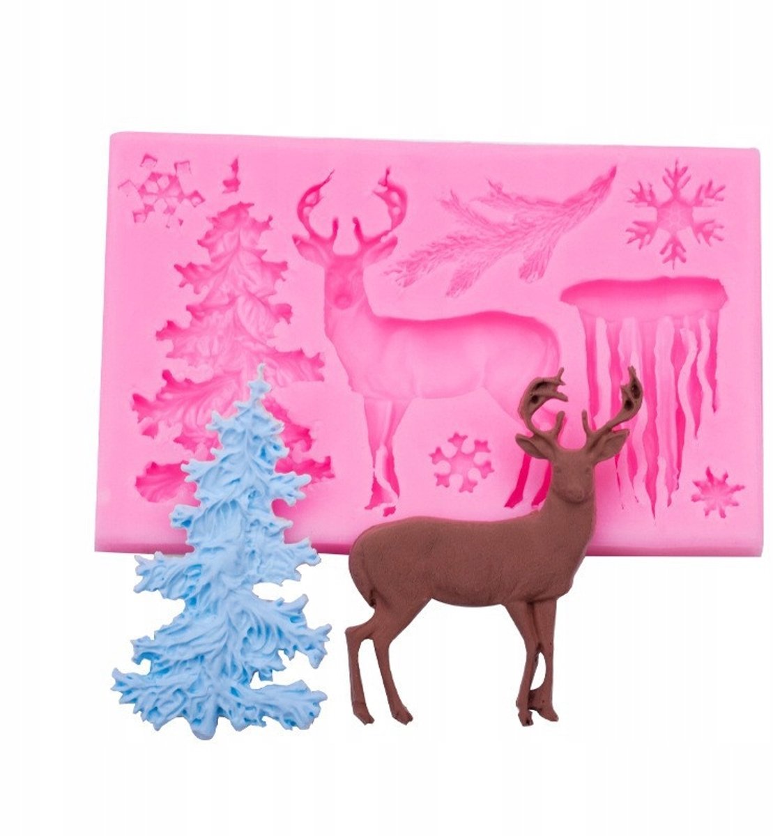 Kerst Siliconenmal - Rendier, Kerstboom, IJspegel, Sneeuwvlok