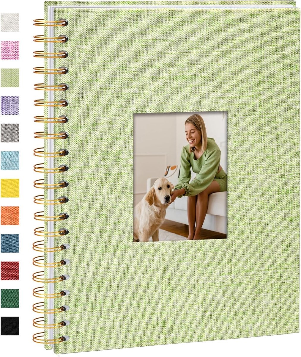 Linnen Foto Album 20.5 x 28 cm - Herinneringen Boek met 80 Witte Pagina's voor Reizen, Familie, Trouwen en Feestdagen in Grasgroen