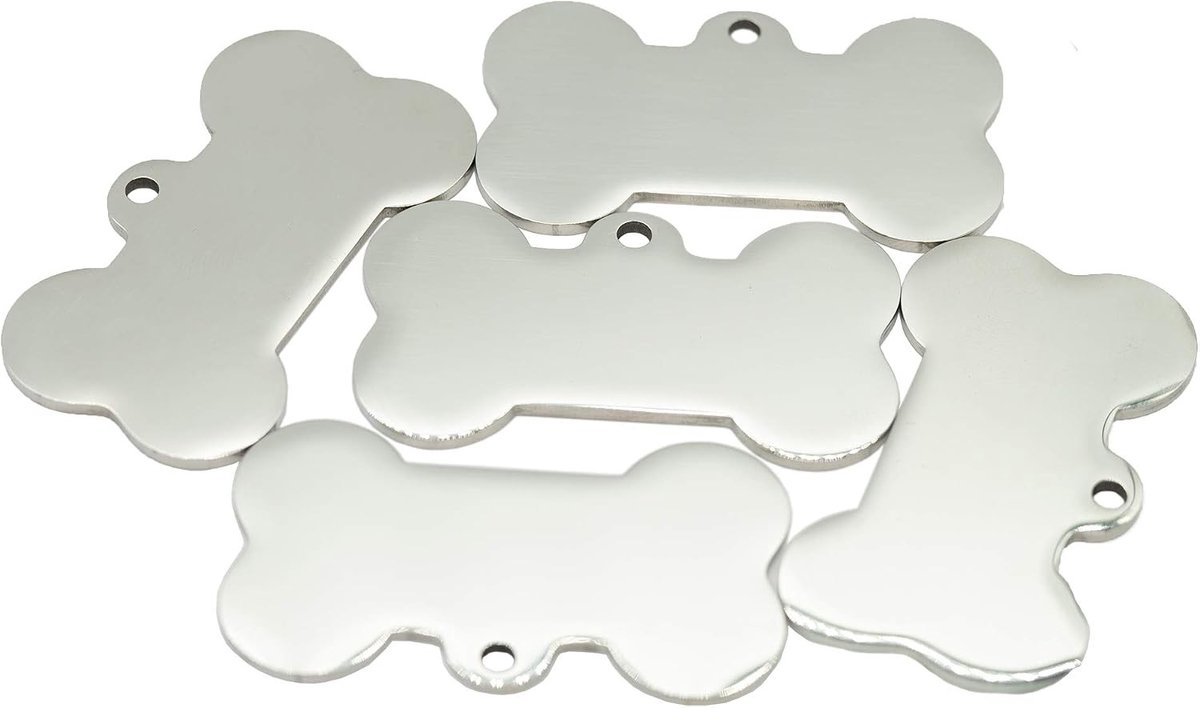 Hondenidentificatietags in de vorm van een bot van roestvrij staal - 10 stuks met sleutelhangers voor huisdieren