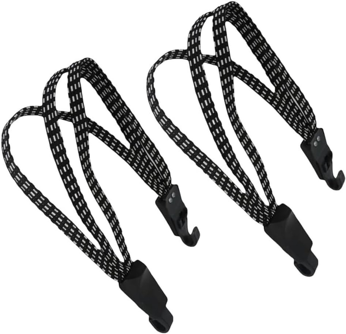 Snelbinders fiets - Zwart - 68 cm tot 1.2 meter - Elastische bungeekoorden met dubbele kunststof haken - Voor fietsen en motoren