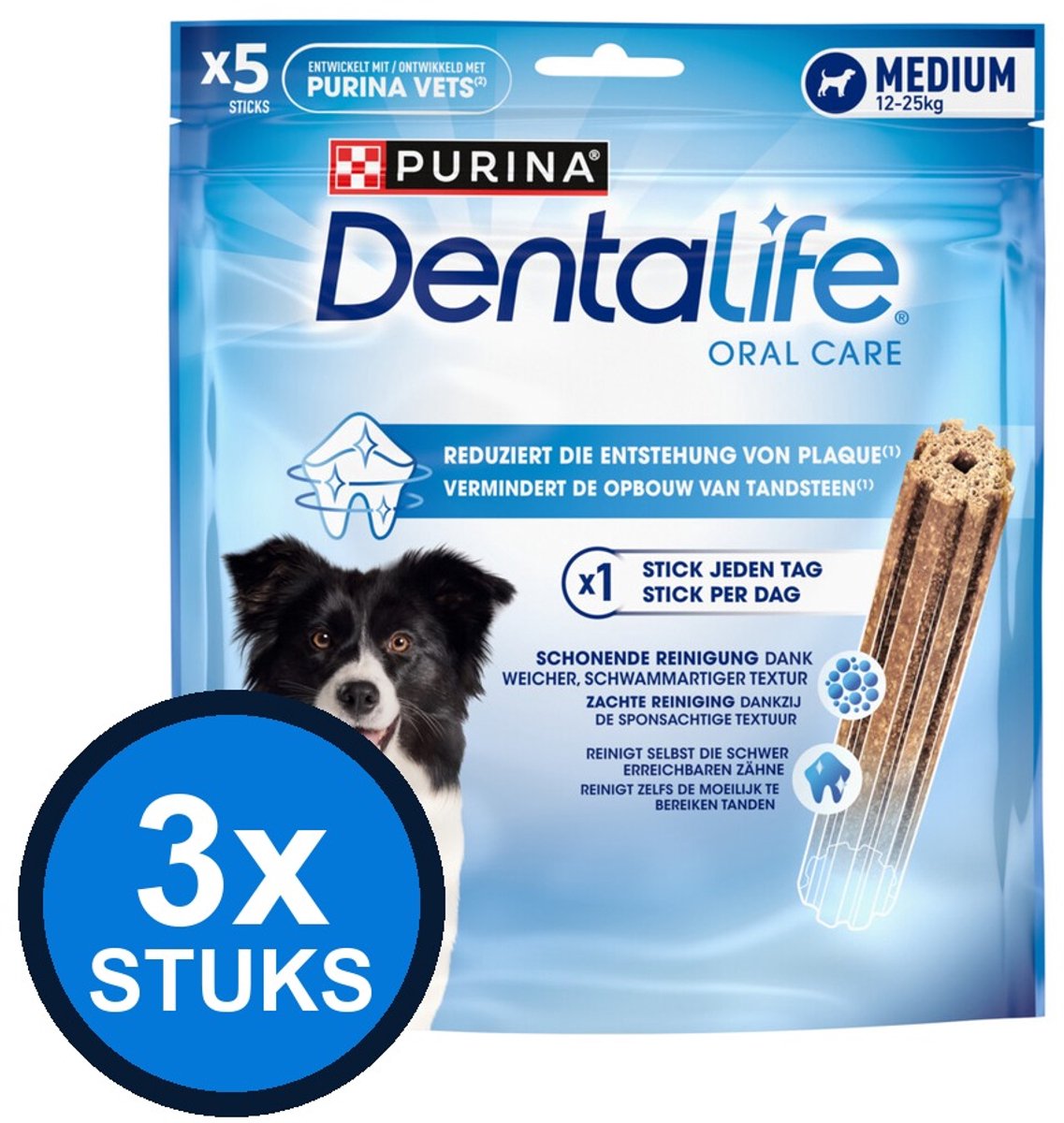 3x Purina Dentalife Daily Oral Care Medium - Hondensnacks - 115g