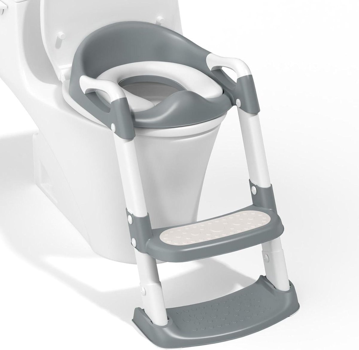 Potty Training Toiletbril - Kindertoiletbril Opstapkruk - Zelfstandig Leren Zitten - Spatwaterdicht Ontwerp - 41-44 cm Hoogte - Grijs