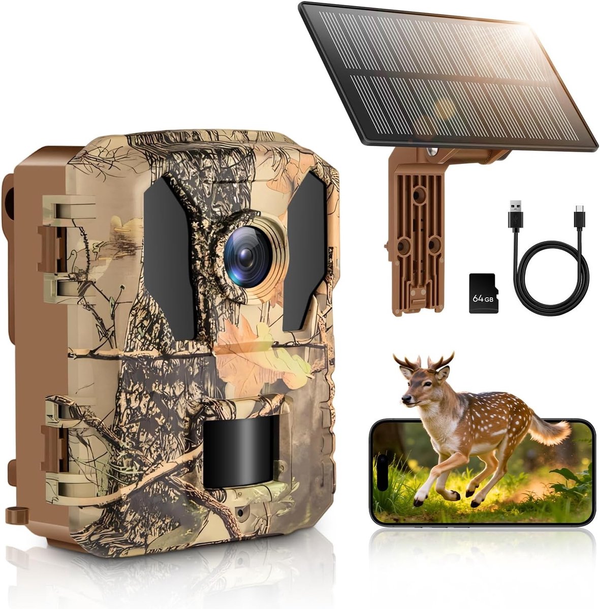 Wildcamera - Zwart - 12 x 8 x 6 cm - Zonne-energie Jachtcamera met Wifi en Nachtzicht - Voor Buitenbewaking