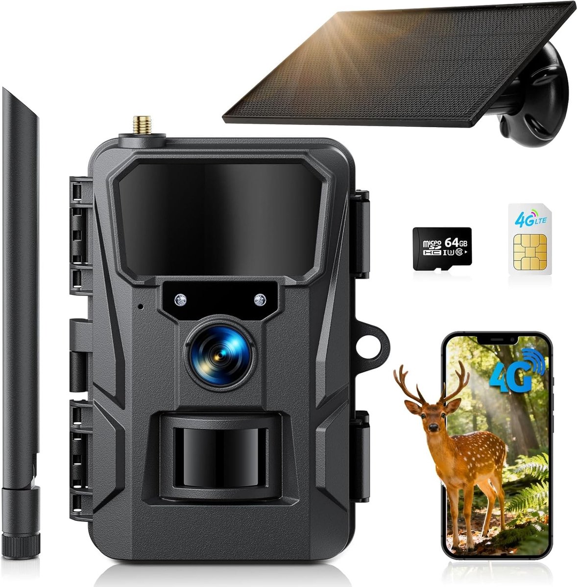 Wildcamera - Zwart - 2.0 inch Display - 2K 48MP Zonne-energie Trailcamera met App-bediening - Voor Buitengebruik
