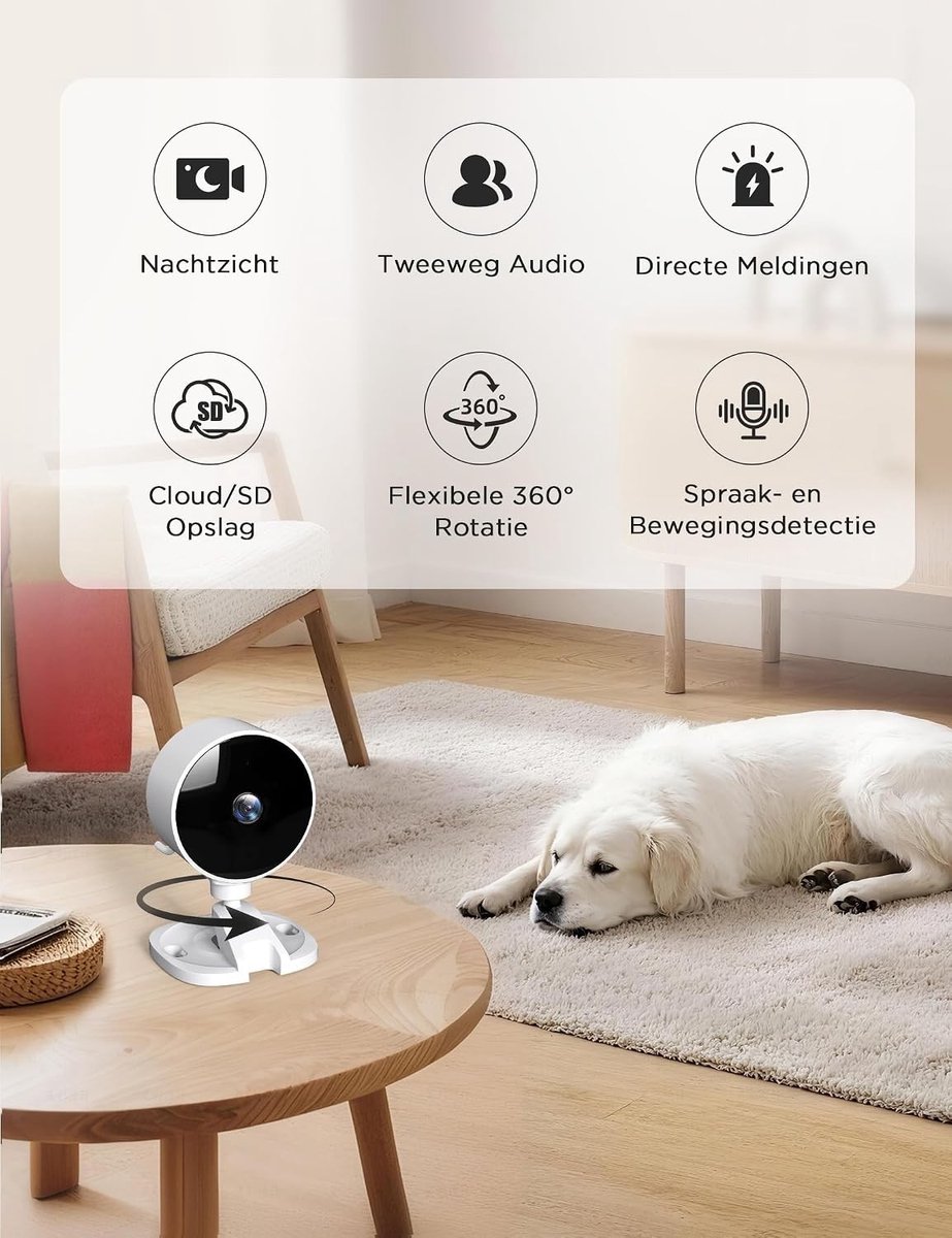 Wildcamera - Zwart - 1080p Full HD - Indoor Beveiligingscamera met Nachtzicht en 2-weg Audio - Voor Thuis