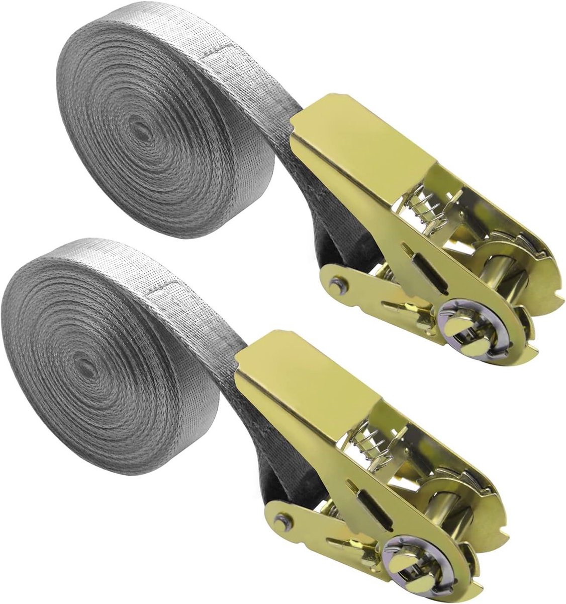 Spanbanden met ratel - Sjorbanden set - Zware lading vastzetten - Hoge sjorcapaciteit - 6 meter lengte - Grijs