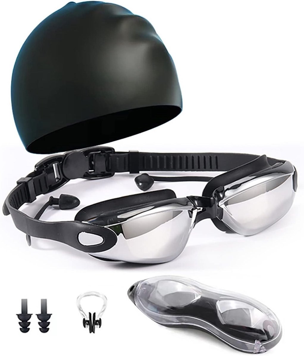 Zwembril met Neusclip, Oordopjes, Zwemcap en Bescherming voor Volwassenen - Perfect voor Zwemmen, Training en Recreatie