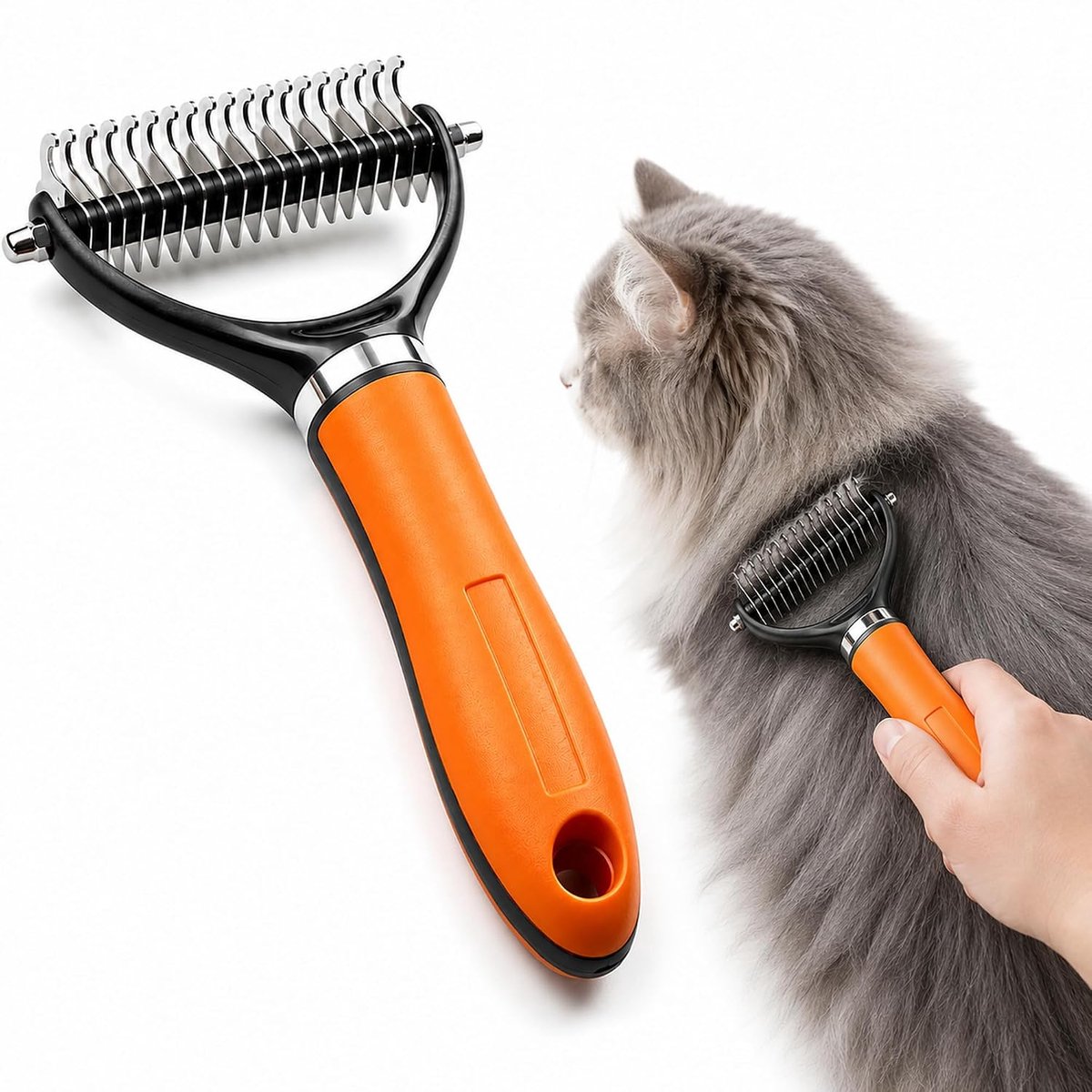 Hondenborstel Ondervacht 2026 Nieuw – Ontviltingsborstel voor Katten met Dubbelzijdige Roestvrijstalen Tanden – Ontklitborstel voor Honden en Katten – Vachtborstel voor Ondervacht tegen Klitten en Losse Haren (Oranje)