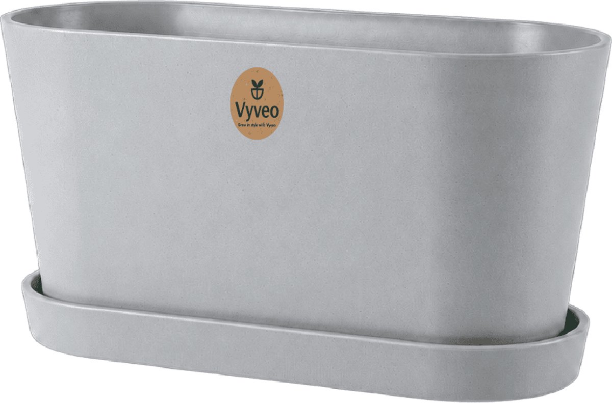 Vyveo - Bloempot Varda met onderzetter - 18x10x11 - Lichtgrijs - Bloempot voor binnen en buiten - Lichtgewicht - Breukbestendig - Vorstbestendig - UV-bestendig