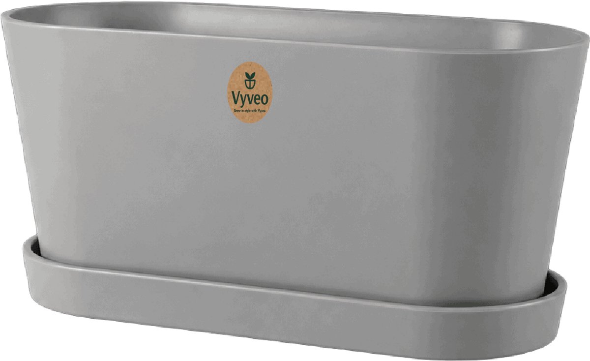Vyveo - Bloempot Varda met onderzetter - 32x13x14 - Lichtgrijs - Bloempot voor binnen en buiten - Lichtgewicht - Breukbestendig - Vorstbestendig - UV-bestendig