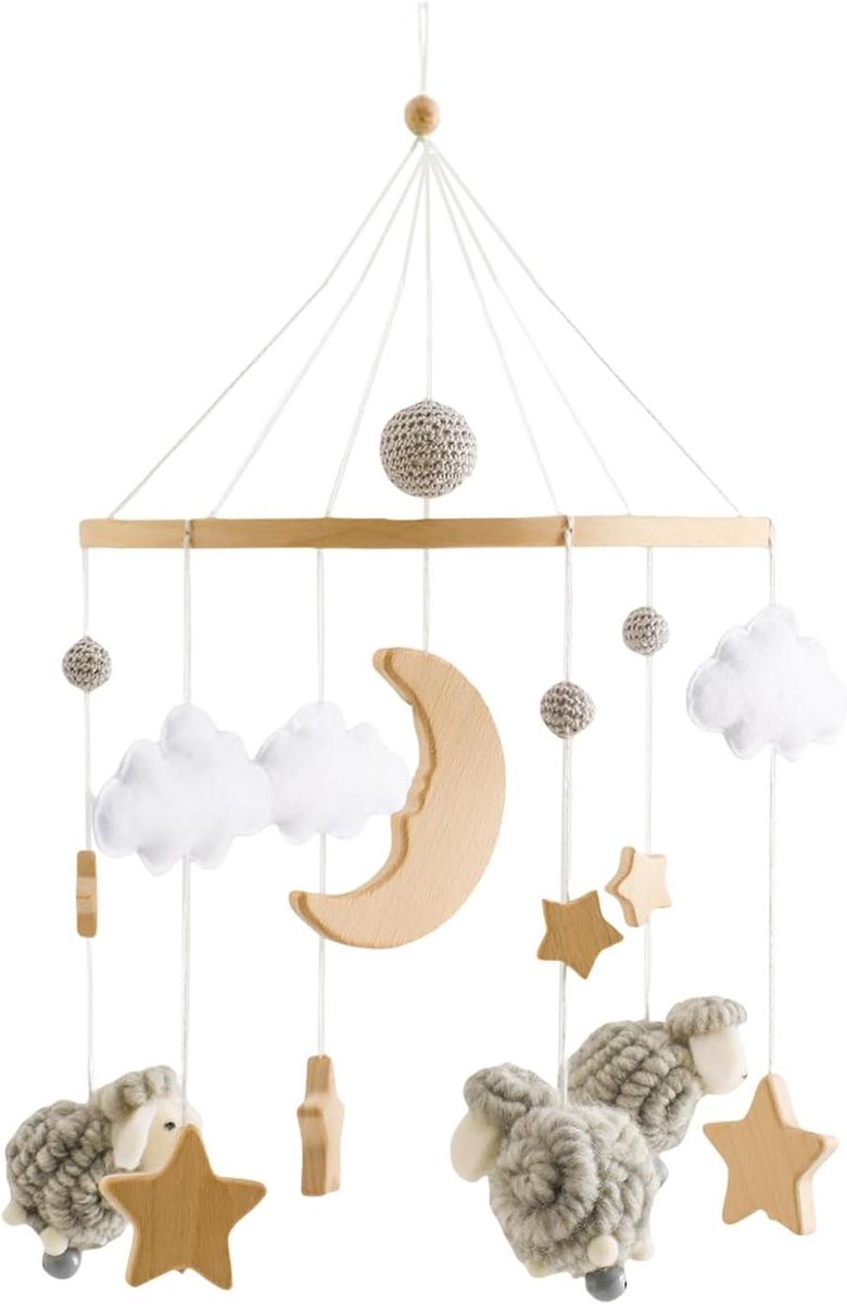 Baby Mobile - Wieg Spinner - Baby Ontwikkeling - Houten Constructie - 43 x 22.5 cm - Grijs