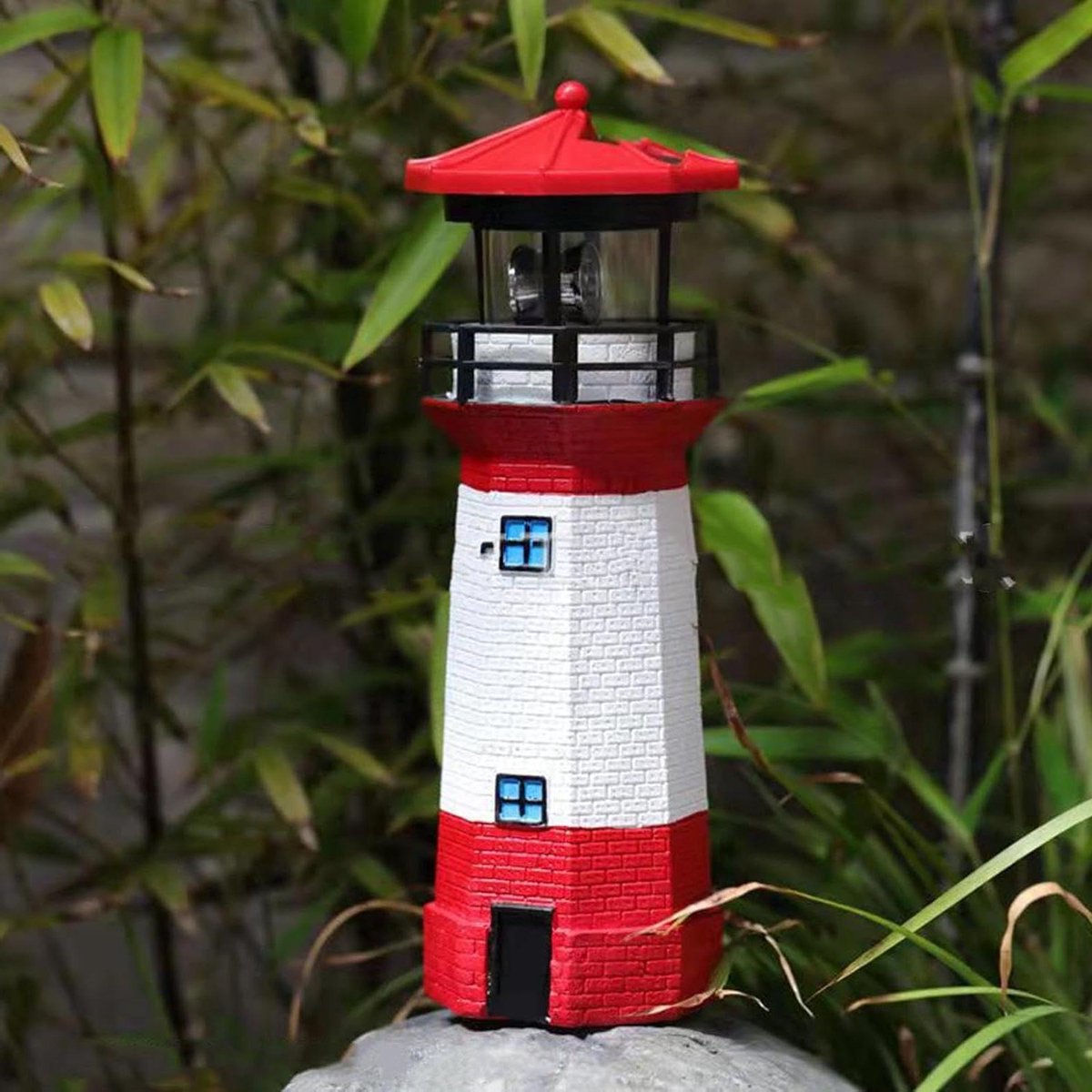 Zonne Vuurtoren - Tuinlamp Rotatie - Tuin Decoratie - Automatische Sensor - 31 cm Hoog - Rood