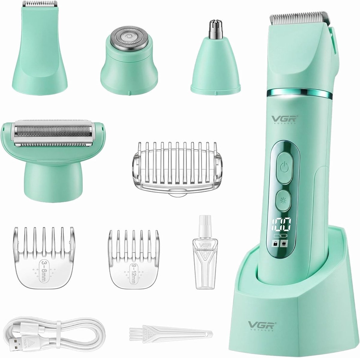 Epilator voor gezicht - Groen - 5-in-1 Draadloze Elektrische Trimmer - Voor Gezicht, Lichaam en Intieme Zones