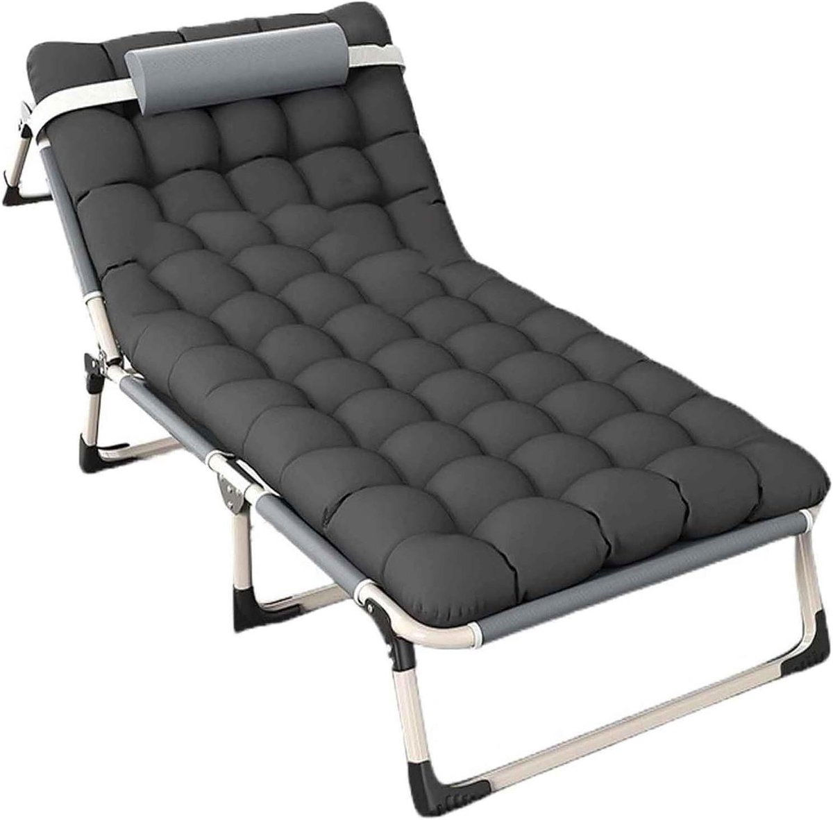 Kampeerbed Volwassenen - Opklapbed Ligstoel - Ontspannen Buiten - 4 standen verstelbaar - 190x68CM - Grijs