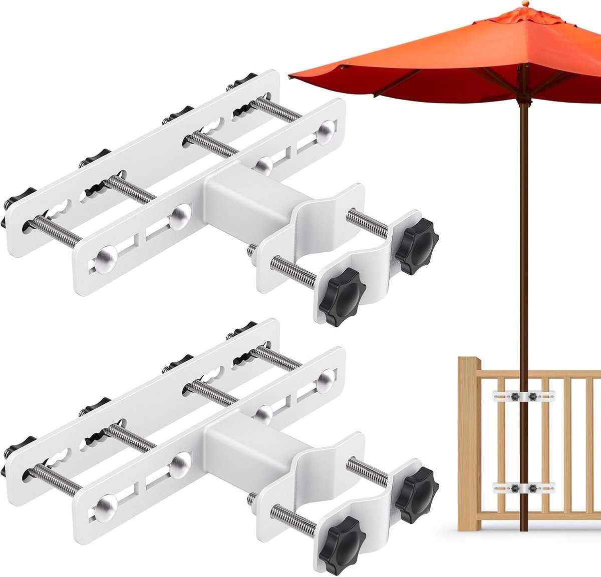 Parasolhouder voor balkon - Wit - 6,6 x 6 cm - Stalen Balkonklem met Verstelbare Bevestiging - Voor Terras en Buiten