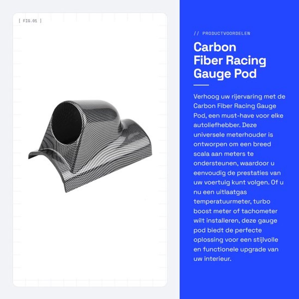 Gauge Pod Carbon Fiber - Universele Meter Houder - Beugel - Enkele Gat - Schokbestendig - Eenvoudige Installatie - 192g Gewicht - Meterhouder
