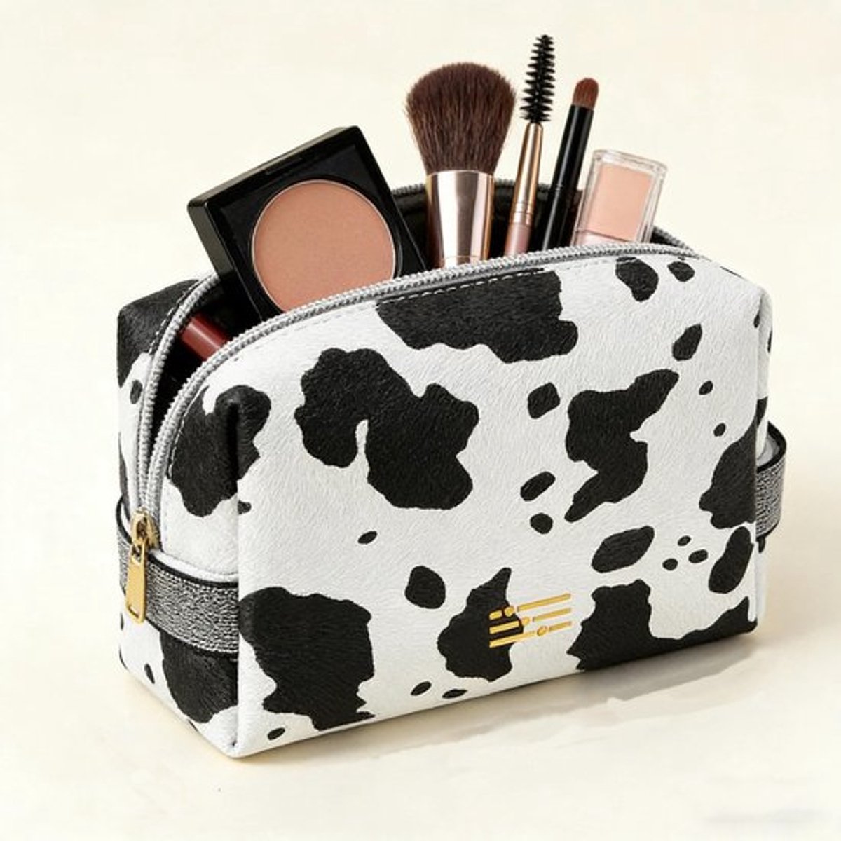 Make-uptas Waterdicht - Make-uptas Dames Klein - Make-uptas met Spiegel - Cosmetische Tas - Koe Print - Grote Capaciteit - Cosmetica Tas
