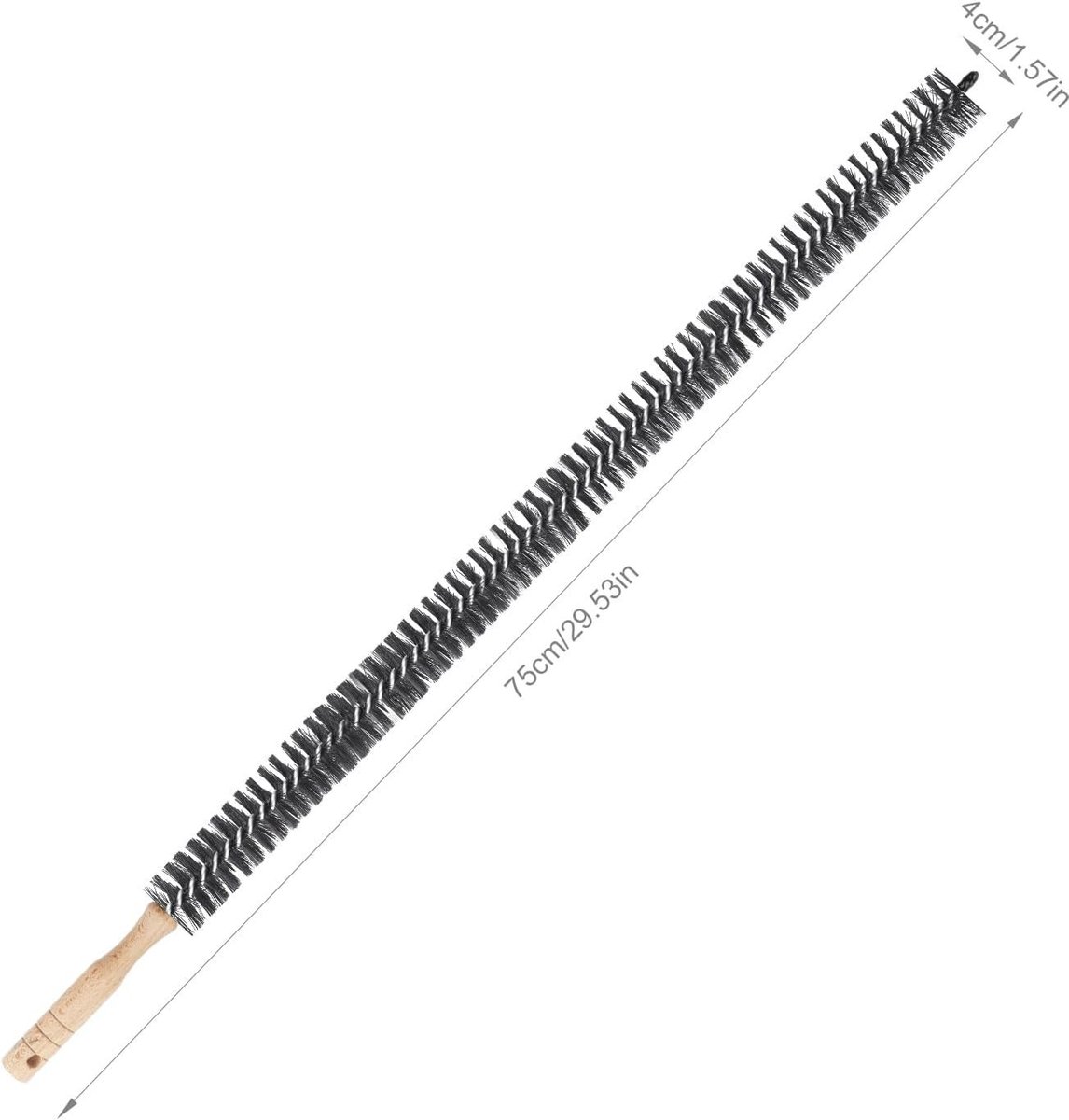 Radiatorborstel - Houtkleur, Zwart, Zilver - 75 x 4 cm - Houten Handgreep met Nylon Haren - Voor Radiatorreiniging