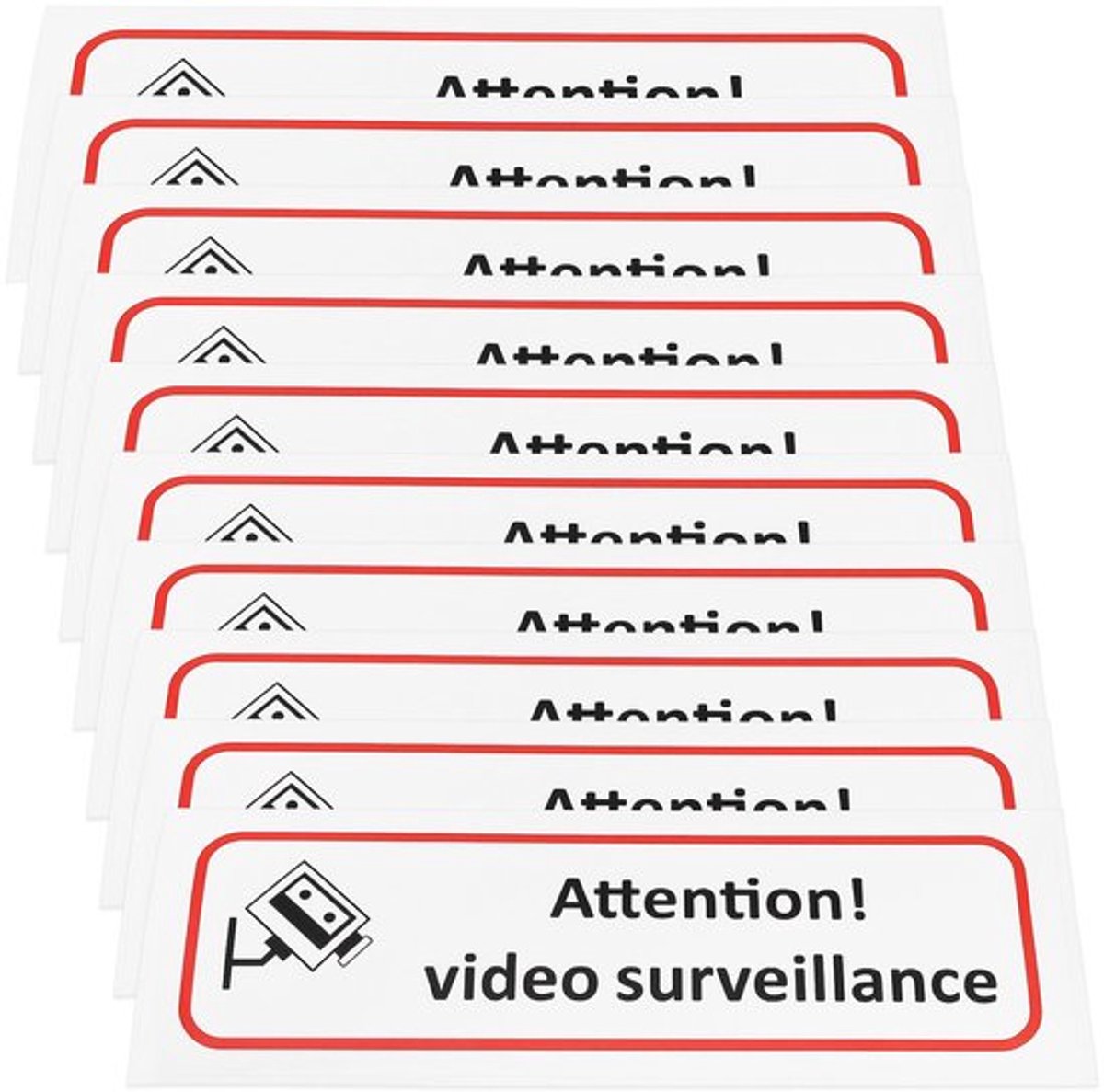 Videobewakingsstickers 10 Stuks - Waterdichte PVC Stickers - 196 x 65 mm - Aandacht Bordstickers - Binnen/Buiten Gebruik - Slijtvast Materiaal - Bewakingsstickers
