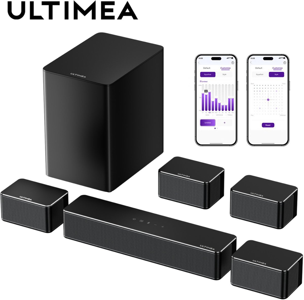 Mura - Sound system - Soundbar - Speaker - Box - Surround Set - Subwoofer - Set van 6 - 3D Virtueel Audio - App Control - Zwart