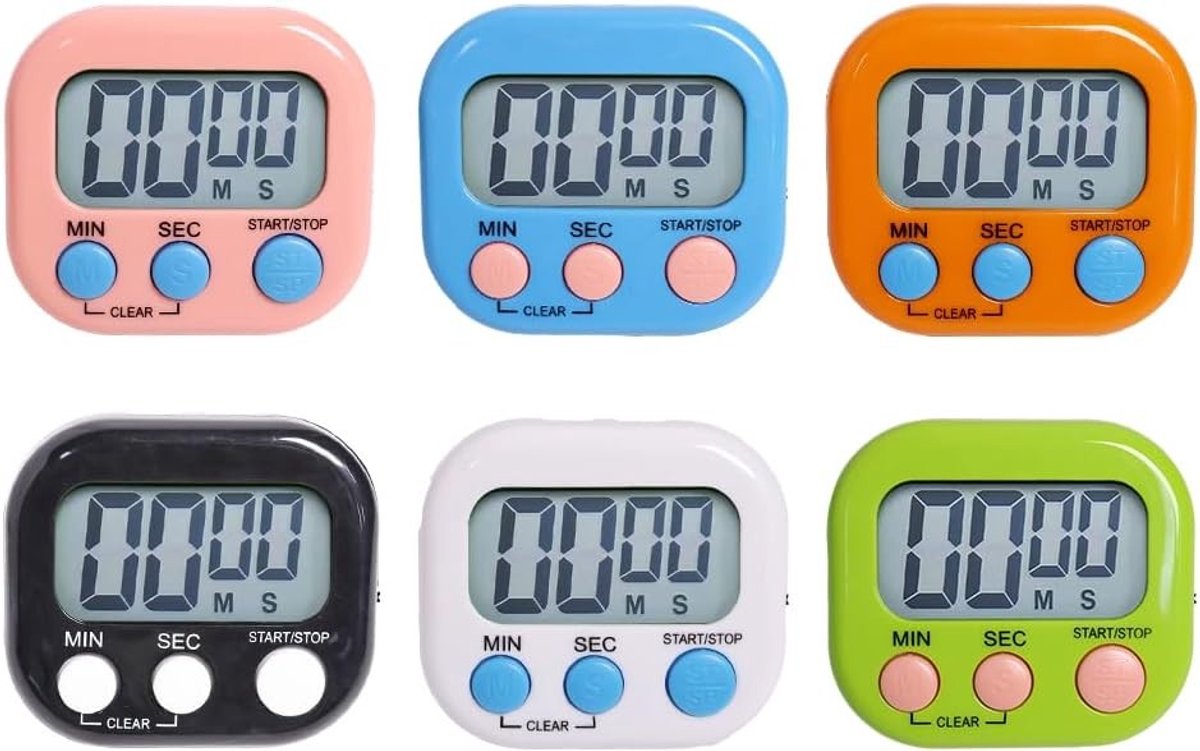 Pomodoro timer - Meerkleurig - Digitale Keukentimer met Groot LCD-Display en Magnetische Achterkant - Voor Koken en Sport