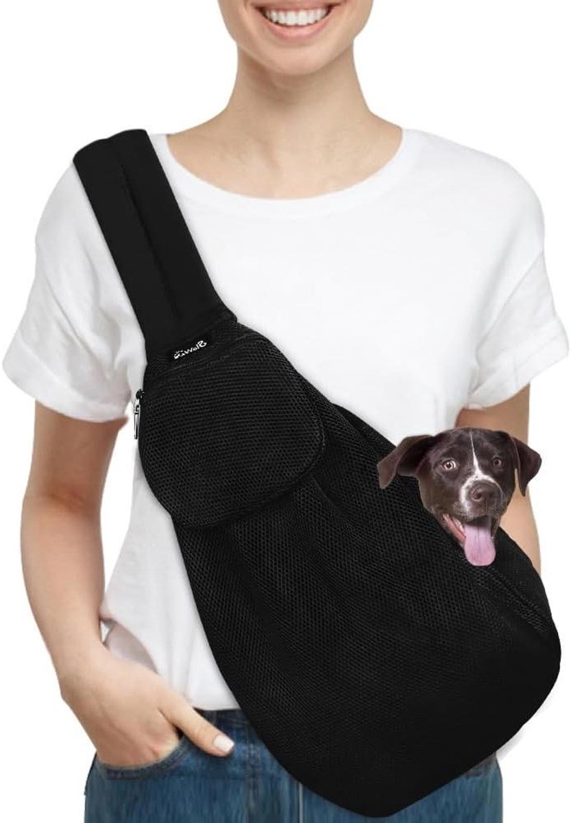 Honden Draagtas - Honden Schoudertas - Buiten Wandelen - Verstelbare Padded Band - 5 kg Gewicht - Zwart