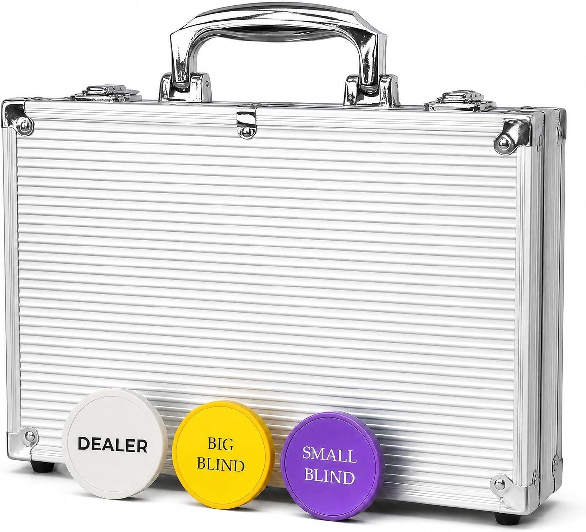 Pokerset - Zilver - 500 Stuks - Aluminium Opbergkoffer voor Pokerchips en Blind Buttons - Voor Thuisgebruik en Reizen