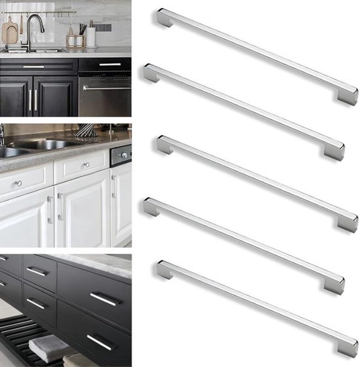 Verchroomde Deurgrepen voor Keuken en Meubels, 224mm Gatafstand, 5 Stuks, Duurzaam en Stijlvol Design