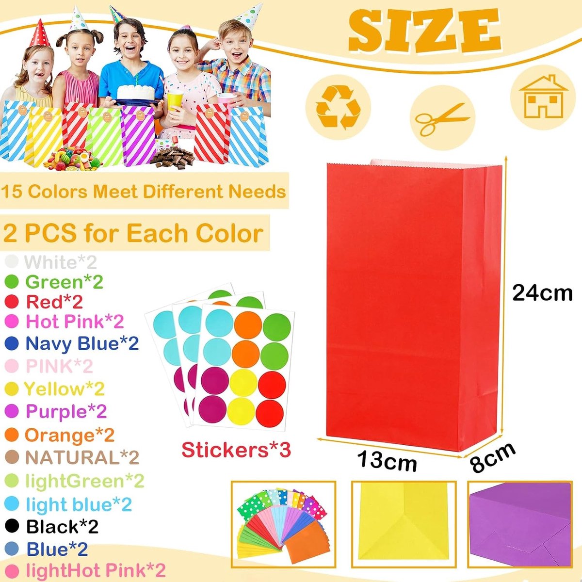 Kleine Papieren Cadeautassen voor Kinderfeestjes, Goedie Tassen voor Verjaardagen en Feestdagen met 36 Stickers voor Kerst en Halloween
