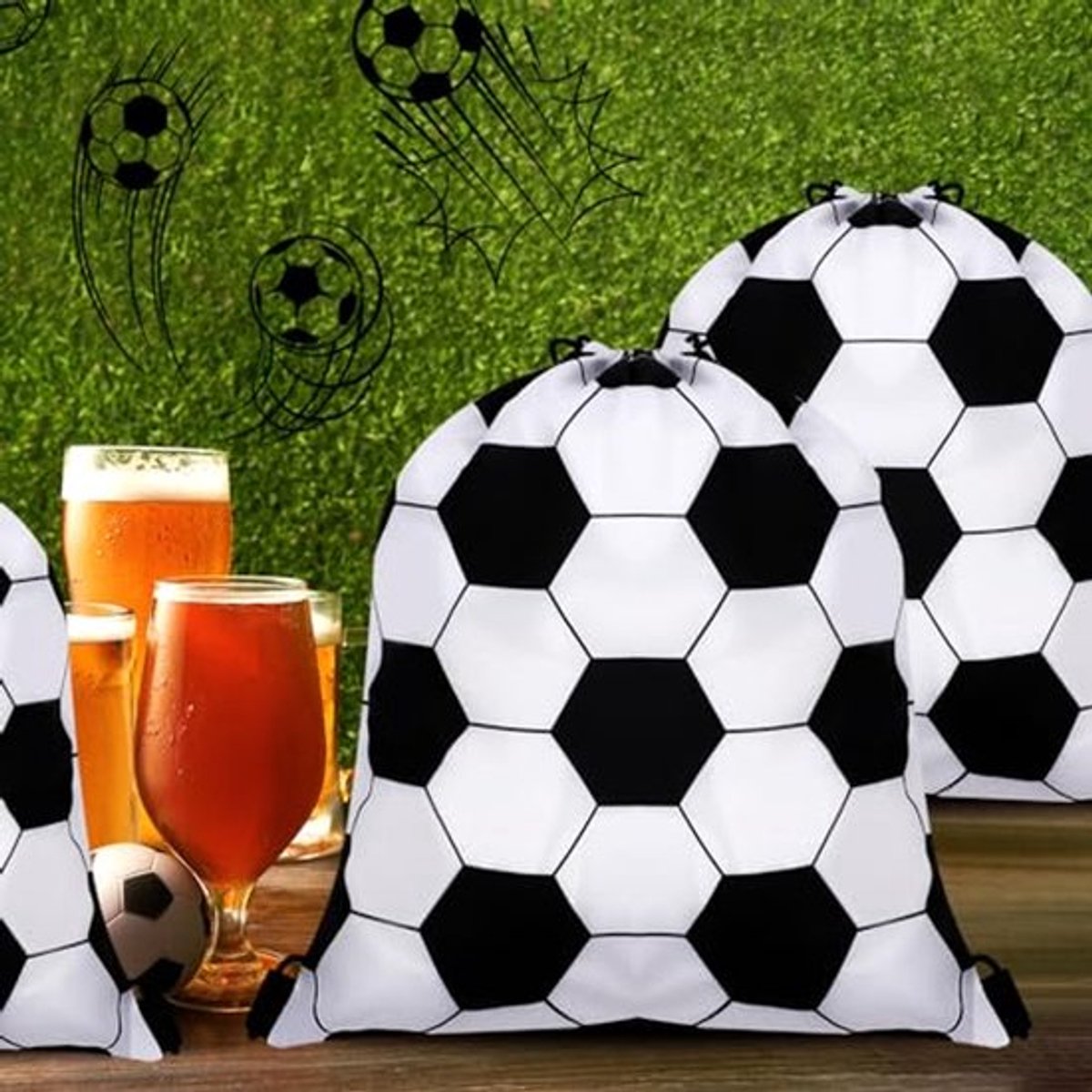 24 Stuks Voetbal Feesttassen, 34 x 27 cm Voetbal Rugzak met Trekkoord Feestbenodigdheden Voetbal Cadeautassen Snoep Goodie Bag voor Sportthema Verjaardagsfeest Decoratie Benodigdheden