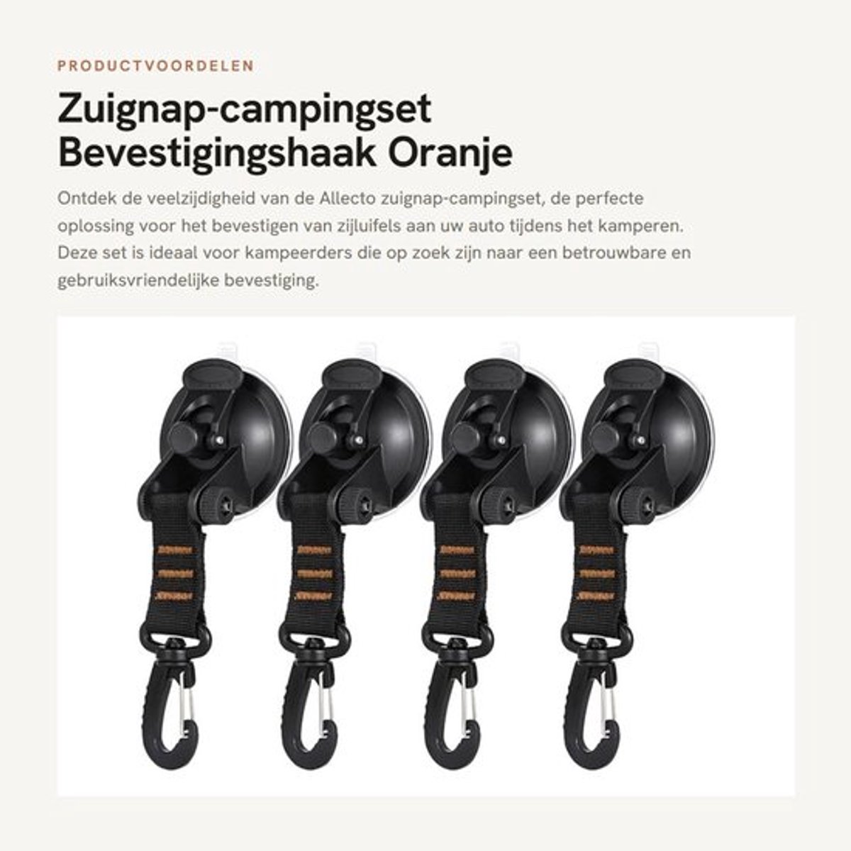 Zuignapset 4-delig - Zuignapbevestigingshaak - Zuignapanker - Hoogwaardig materiaal - Maximaal draagvermogen 10 kg - Voor auto-zijluifels - Zuignaphaak