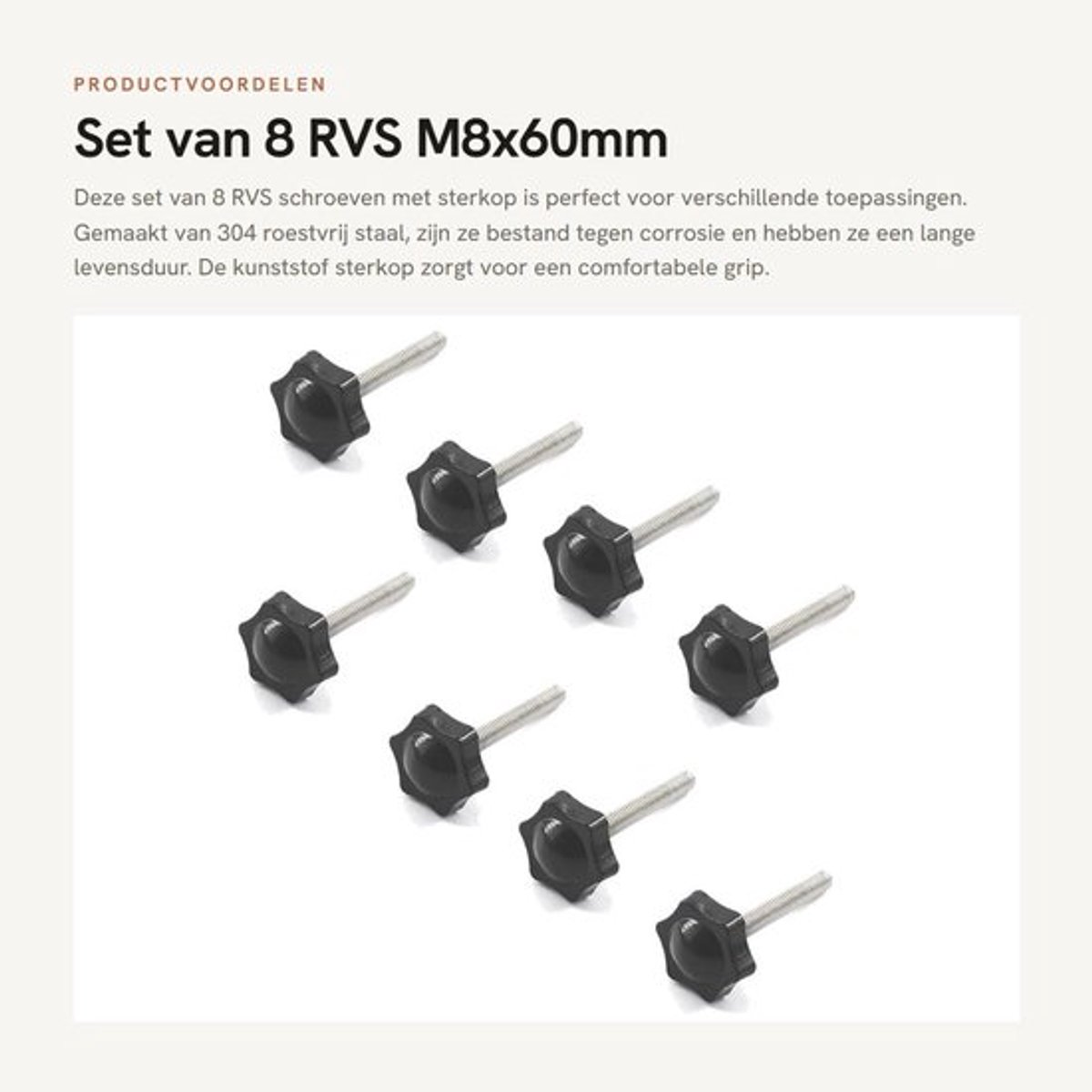 Handknop Sterkop 32mm - Draaiknop 8mm - Schroef 60mm - Roestvrij Staal - Duurzaam - Eenvoudig te Installeren