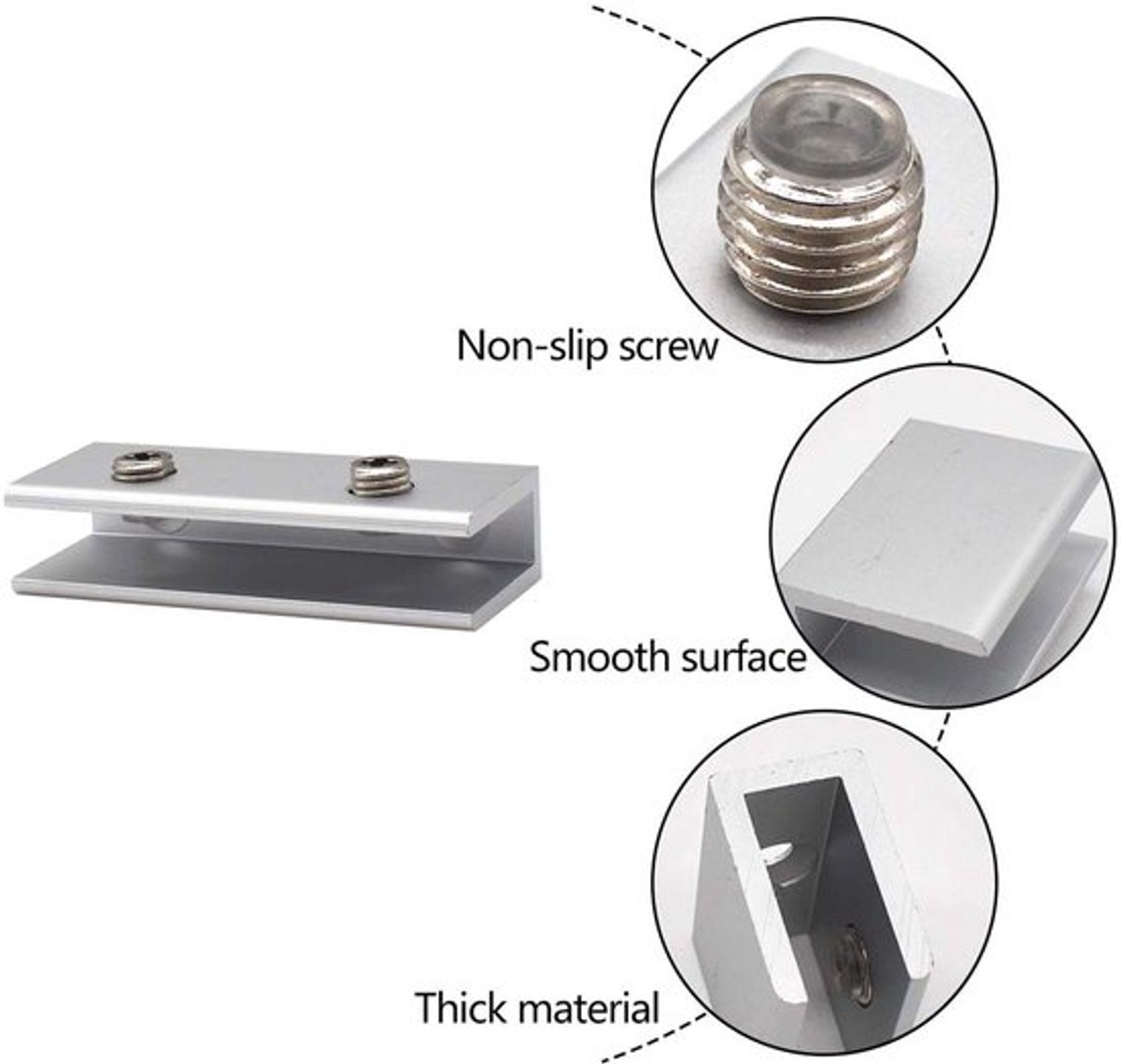 Glashouder Aluminium - Set van 12 - Geschikt voor glas 6-8 mm - Verstelbaar - Voor binnen/buiten gebruik - Inclusief schroeven - Glassteun
