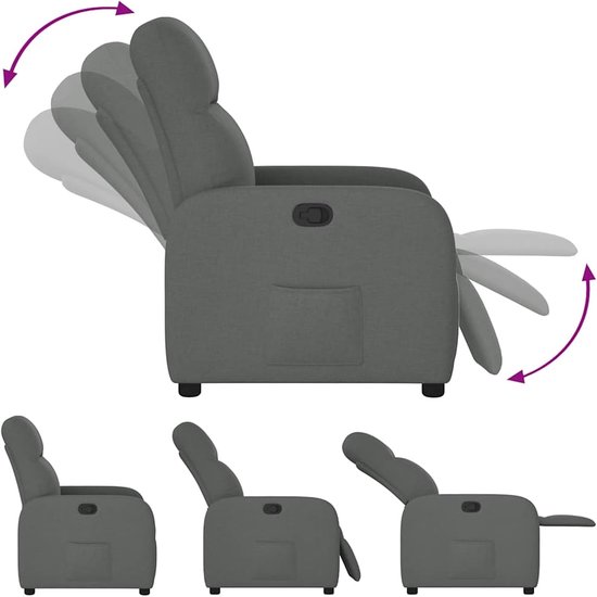 Relaxstoel Stof - Fauteuil Leunstoel - Ontspannen Zitten - Handmatige Ligfunctie - 66 x 88 x 95 cm - Donkergrijs — afbeelding 2