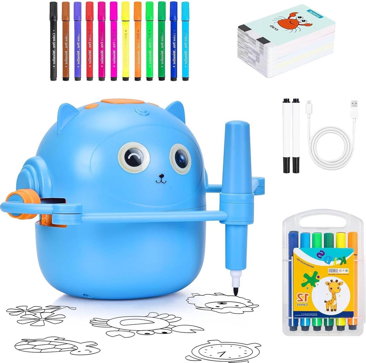 Tekenen Robot - Schilderrobot Kinderen - Creatief Leren - Interactieve Tekenbegeleiding - 110 mm x 125 mm - Blauw