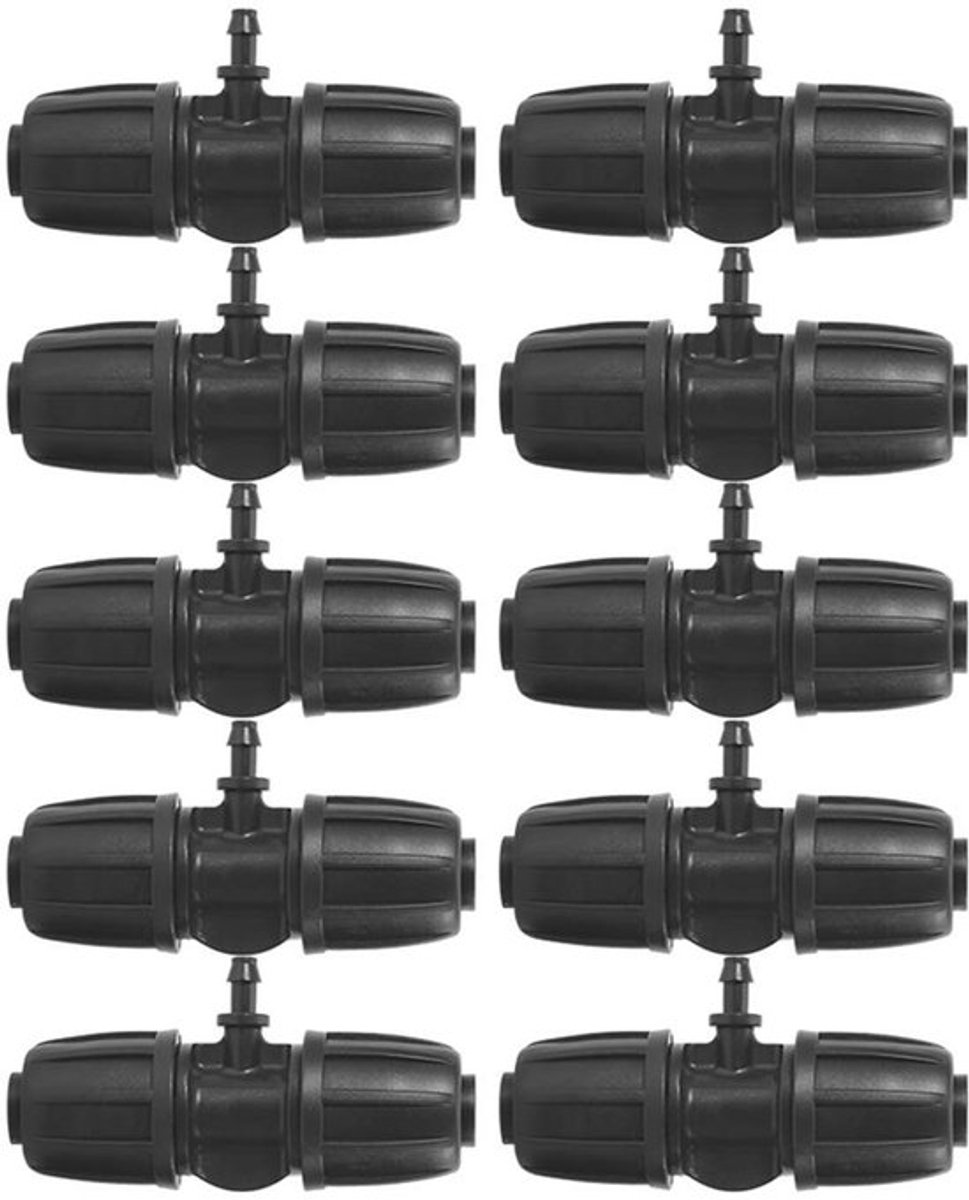 Slangconnector 10 Stuks - T-stuk Connector 16mm - Verneveling Irrigatie - Tuinirrigatie - Duurzaam Materiaal - Bestand tegen Zuur en Vocht - Tuinconnector