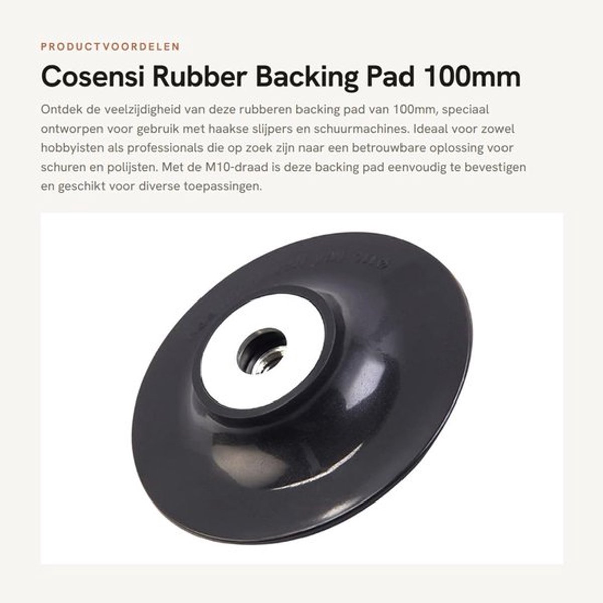 Backing Pad 100mm Rubber - Haakse Slijper Accessoires - M10 Draad - Slijtvast - Eenvoudig te Installeren - Hoogwaardig Materiaal - Schuurpad