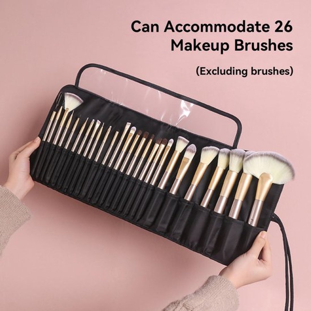 Make-upborstelorganisator Grote Capaciteit - Draagbare Make-upborstel Tas - Oprolbare Tas - Cosmetische Reisopbergtas - Nylon Materialen - 26 Gaten Opslag - Make-up Tas