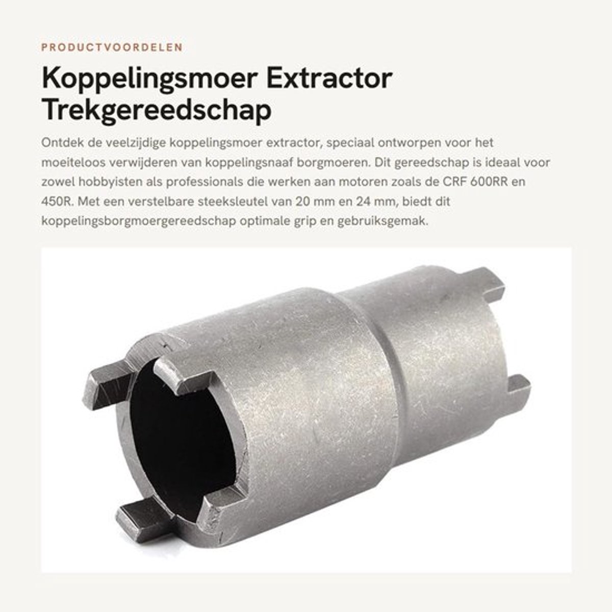 Koppelingsmoer Extractor - Borgmoergereedschap - Steeksleutel 20 mm/24 mm - Trekgereedschap - Geschikt voor CRF 600RR/450R - Moer