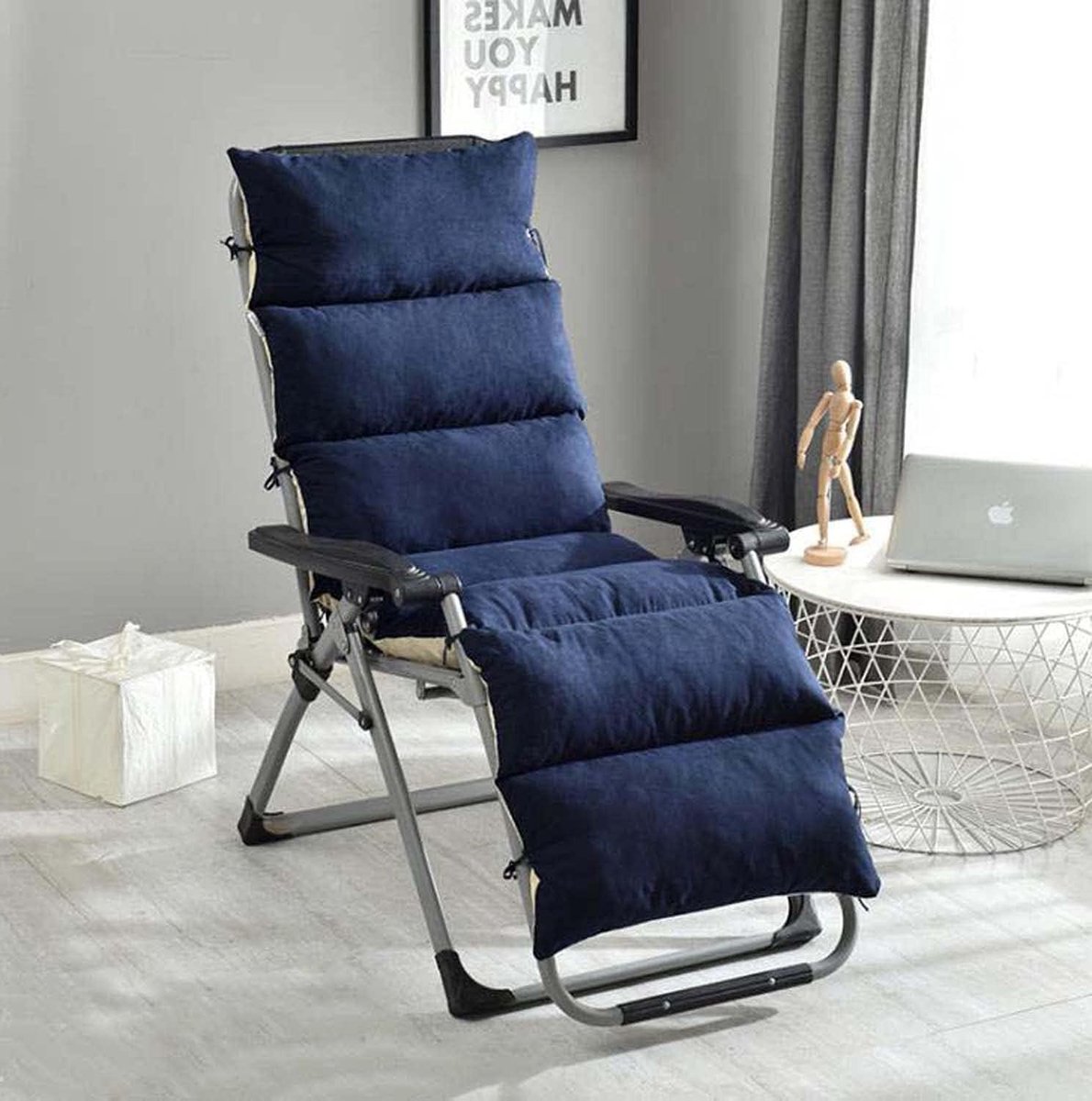 Lounger kussen - Zonnebankkussen Vervanging - Buiten Ontspannen - Dubbel Anti-slip - 155x50x12cm - Navy Blauw