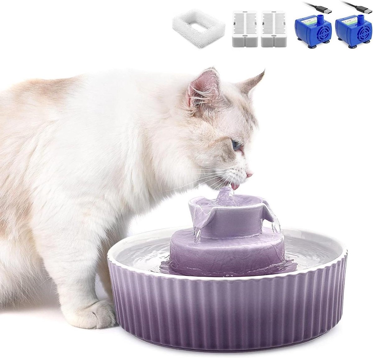 Keramische Kattenfontein - Drinkfontein Kat Hond - Verse Water Zorgen - Stille Intelligente Pomp - 21 Liter - Wit