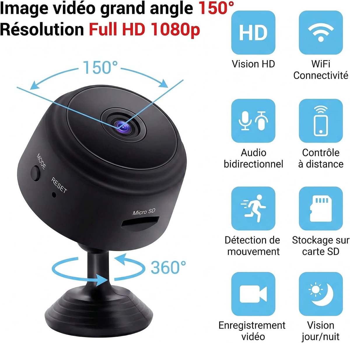 Draadloze WiFi-beveiligingscamera - Wit - 1080P HD - Bewegingsdetectie en Nachtzicht - Voor Binnen en Buiten