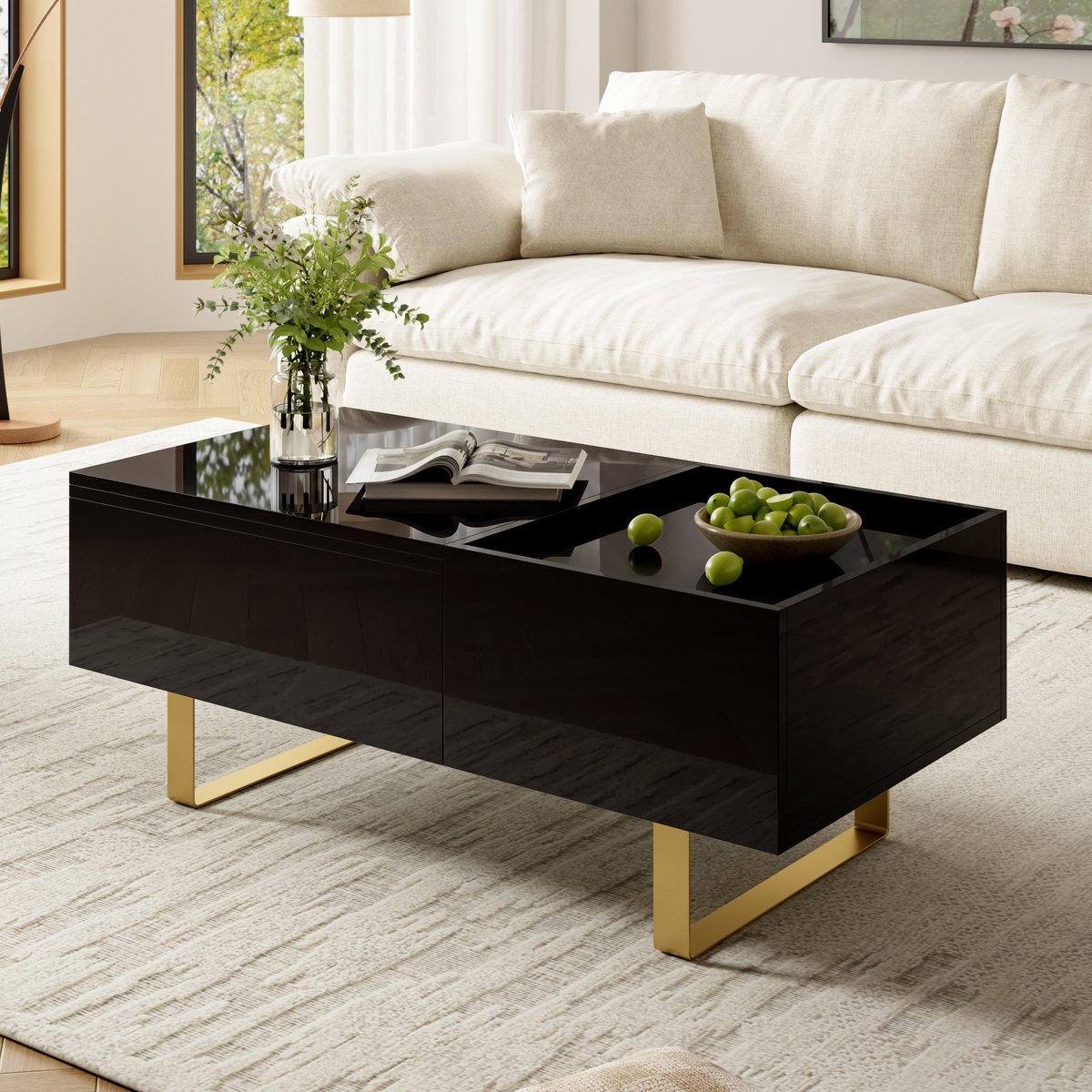 DESMIU Salontafel - Hoogteverstelbaar Met Opbergruimte En Lade - Modern Voor Woonkamer - MDF - Zwart - 100 X 50 X 54,5 Cm