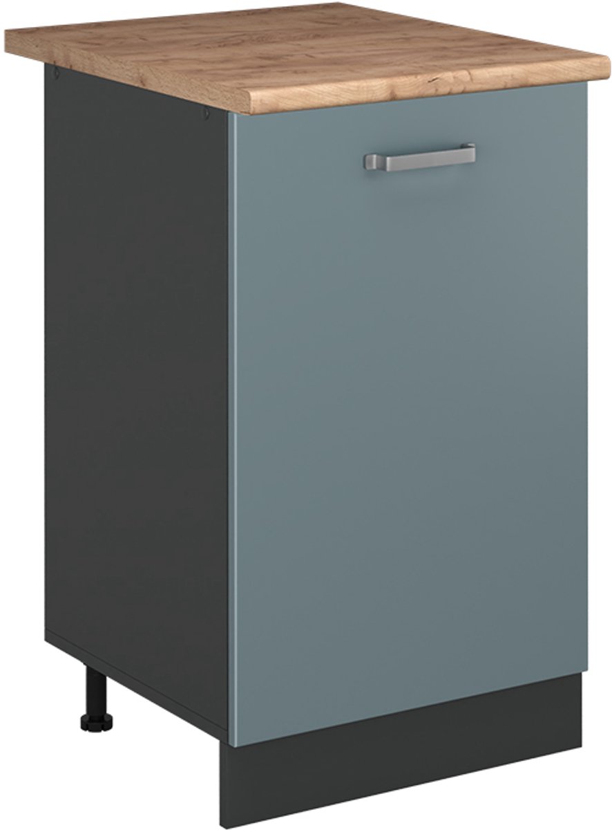 Vicco Keukenonderkast R-Line, Blauw-grijs/Antraciet, 50 cm goudkleurig eiken werkblad