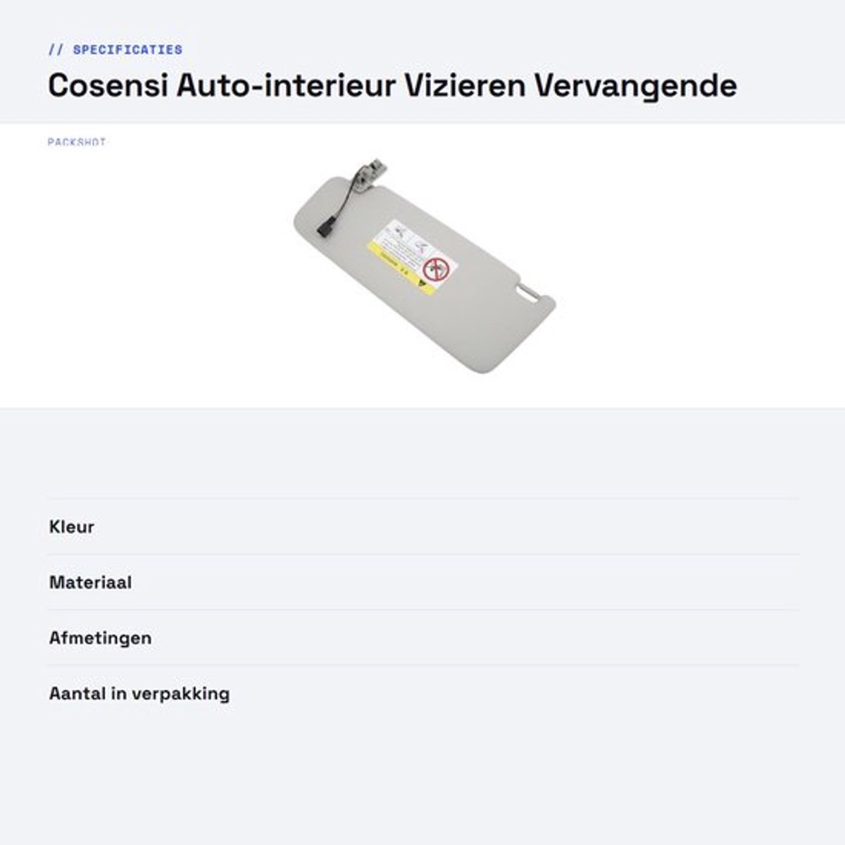 Auto-interieur Vizieren - Vervangende Zonneklep - Grijs - ABS Plastic - Universele Pasvorm - MK7 2014-2017
