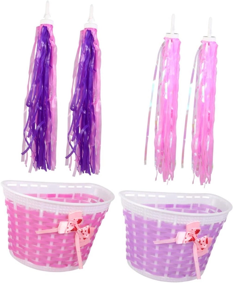 Fietsaccessoires Set - Kinder Decoratie - Fiets Versieren - Inclusief Mandje - 20 cm Lengte - Paars Roze