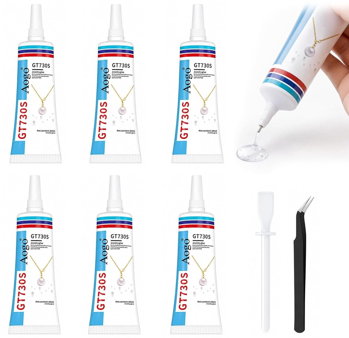 Extra sterke 60 ml sieradenlijm, waterdicht en transparant, ideaal voor knutselen met sierstenen en kralen, inclusief pincet en schraper
